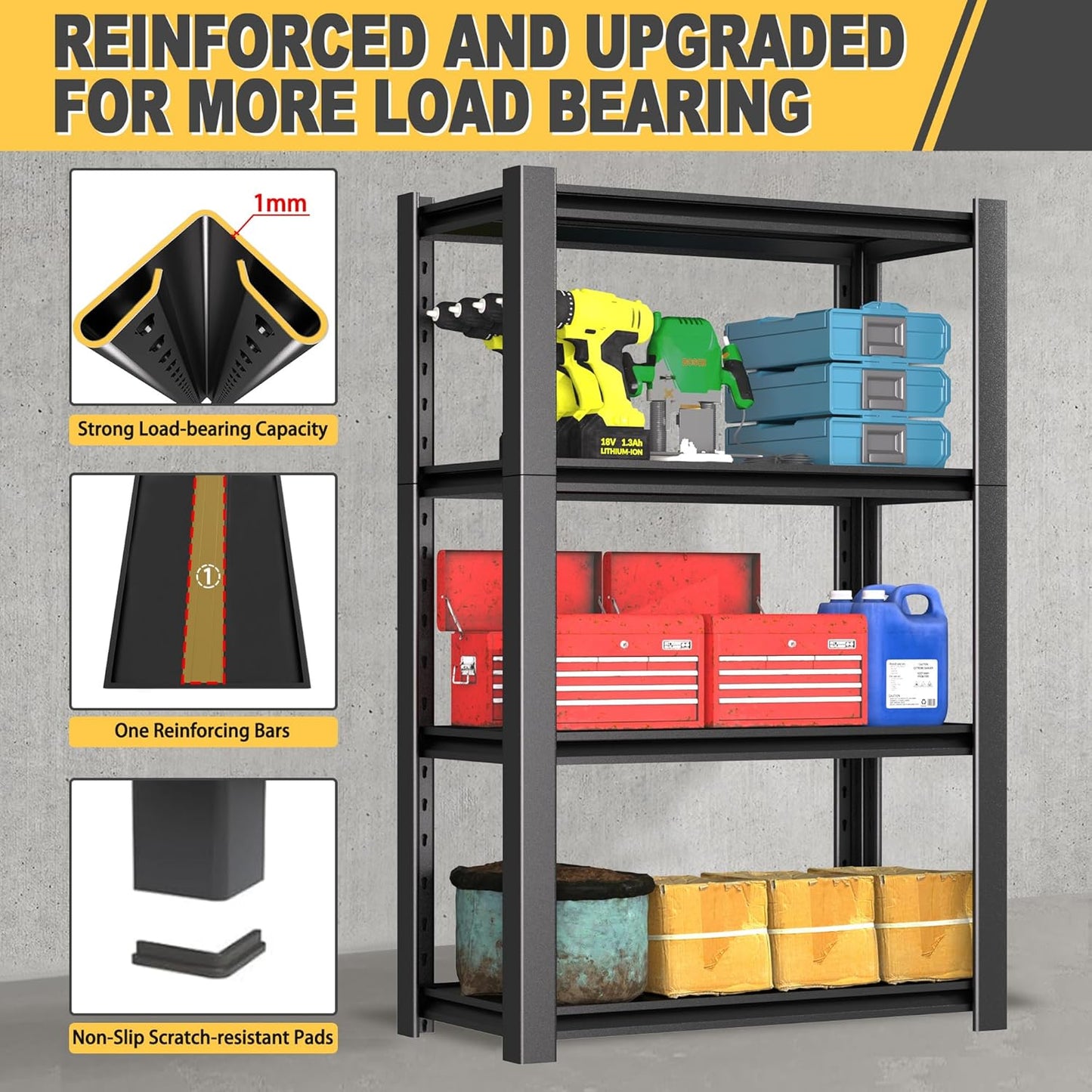60" H x 40" W x 20" D 4-Tier Heavy Duty Garage Shelving Unit, 2000 LBS Capacity Metal Storage Rack,Adjustable Steel Shelves for Garage, Warehouse, Basement, Pantry, Workshop.4 Pack