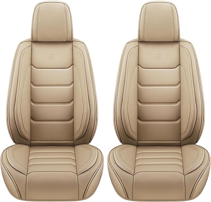 Full Coverage Faux Leather Car Seat Covers,Automotive Seat Covers for Cars,SUVs Pick-up Truck, Car Seat Cushion, Beige Seat Covers,Front Seat Cover,Car Seat Protector