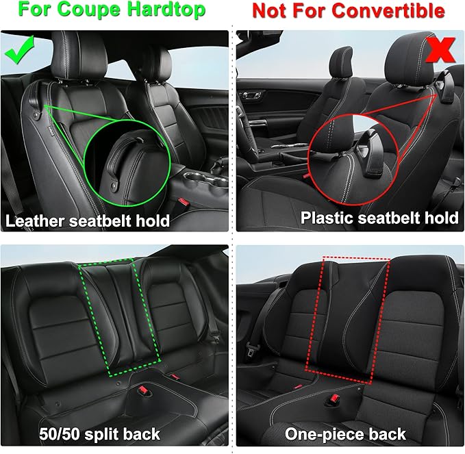 GIANT PANDA Customized Full Set Car Seat Covers Fit Ford Mustang Coupe Hardtop 2015 2016 2017 2018 2019 2020 2021 2022 2023 2024 2025 2026- (Black+Red)
