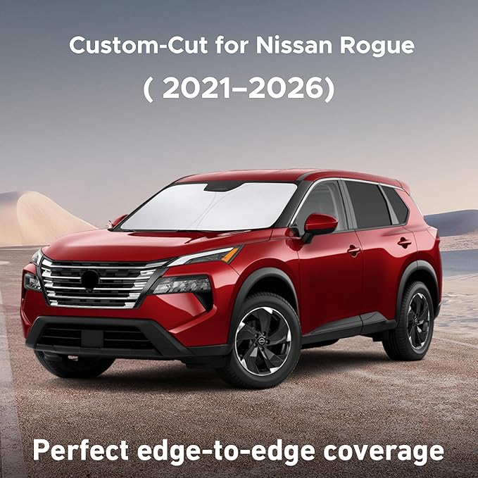 EcoNour Windshield Sunshade Compatible for Nissan Rogue 2021-2024 2025 2026, (Not for Rogue Sport) Sun Visor for Front Windshield & Window Sun Shade Cover, UV Heat Protector, Car Accessories