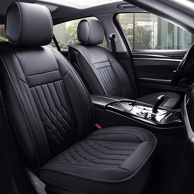 Aierxuan Front Car Seat Covers Universal Fit for Honda Civic Accord CRV, Toyota Camry Prius Rav4 Corolla, Kia, Lexus, Nissan, Mazda, Jeep Cherokee and Most Cars, with Waterproof Leather (Black)