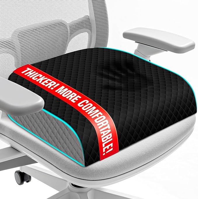Seat Cushion for Office Chair, Memory Foam Chair Cushions, Car Seat Cushion for Long Sitting, Desk Chair Cushion for Pressure Relief, Non-Slip Bottom, Washable Cover, Large, Black