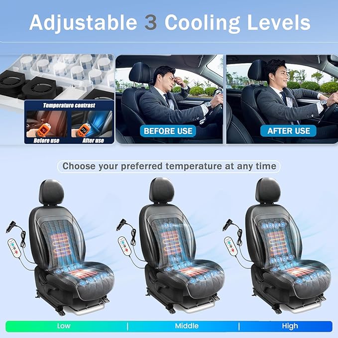 Black Front Seat Cover for Car, Cooling and Massage 3 in 1 Cooling Car Seat Covers with Massage & Temeperature Control (Black-1)