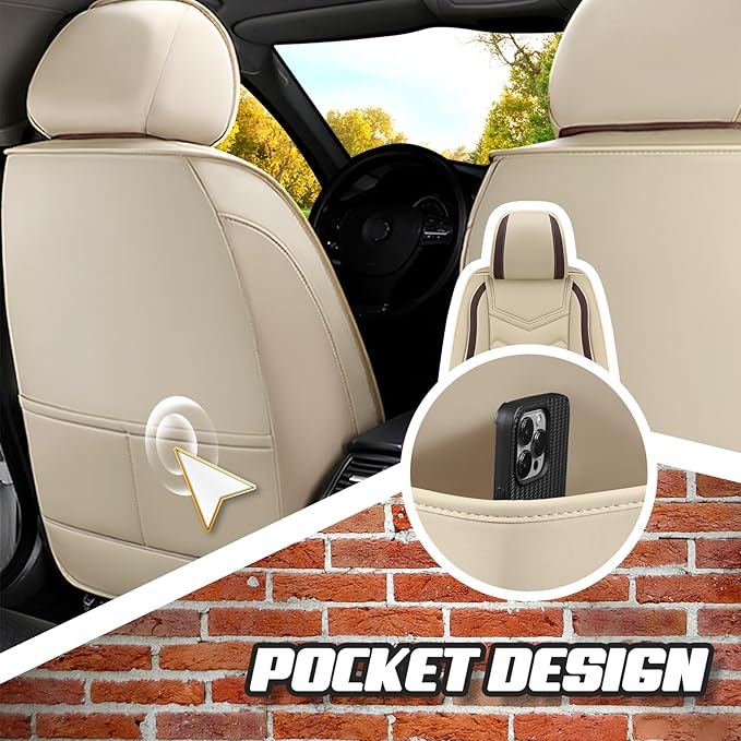 Car Seat Covers for Fiat 500 2012-2019, Premium Nappa Leather Car Seat Cover, Stylish Sport Seat Covers， Automobile Seat Cover Sets.(Luxury 2 Seats/Beige)
