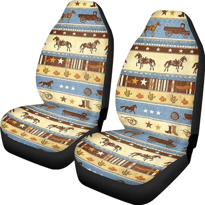 Car Seat Covers 2 Pcs Front Seats Only Interior Covers Fashion Auto Interior for Car Sedan Auto Truck SUV Easy to Install（Aztec Cowboy Print 83）