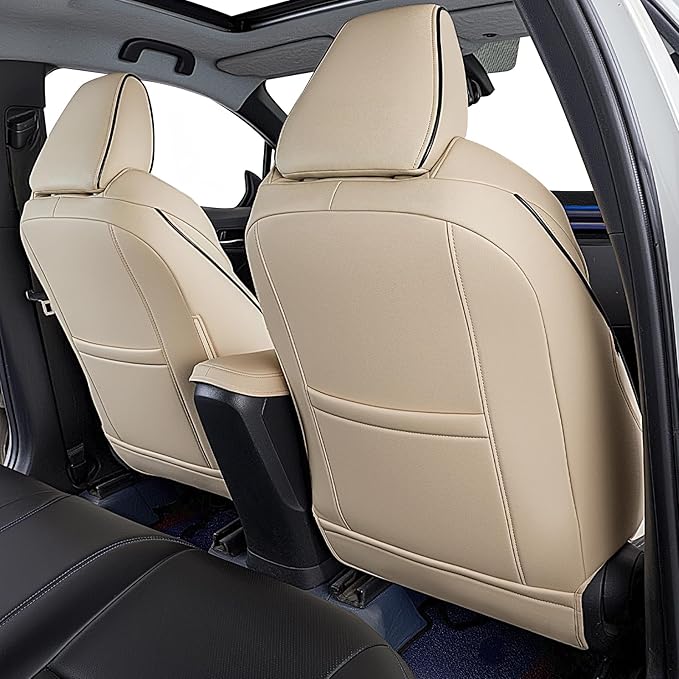 HKZ Fit RAV4 Car Seat Covers Set for Toyota RAV4 2021-2024 Prime SE,XSE & 2019 2020 2021 2022 2023 2024 2025 Hybrid/PHEV SE,XSE - 5 Seats Full Set Leather(Beige)