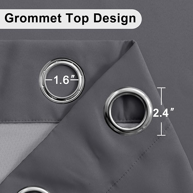 XWZO 100% Blackout Curtains 45 Inches Long with Tiebacks- Privacy Protection & Noise Blocking Window Draperies Grommet Top with Black Liner for Bedroom/Living Room, Dark Grey, W42 x L45, Set of 2
