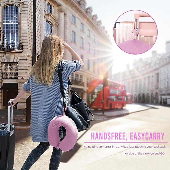 Travel Pillow Memory Foam for Airplanes - Neck Pillow for Traveling, Car, Home, Flight Pillow for Sleeping with Attachable Snap Strap Soft Washable Cover, Provide Head Neck Support Rest, Light Purple