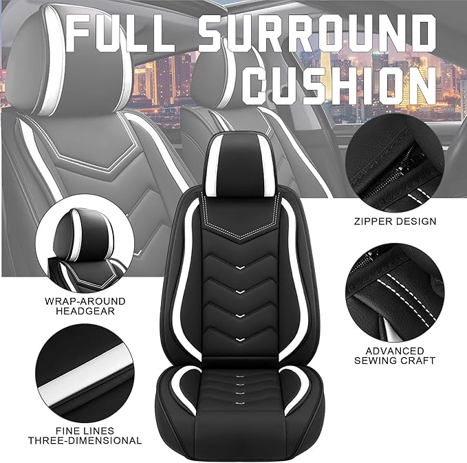 CTDS Car Seat Covers for Honda Civic 2000-2026, Stylish Sport Seat Cover, Premium Nappa Leather Car Seat Cover. Automobile Seat Covers Sets.(Standard 5 Seats/Black White)