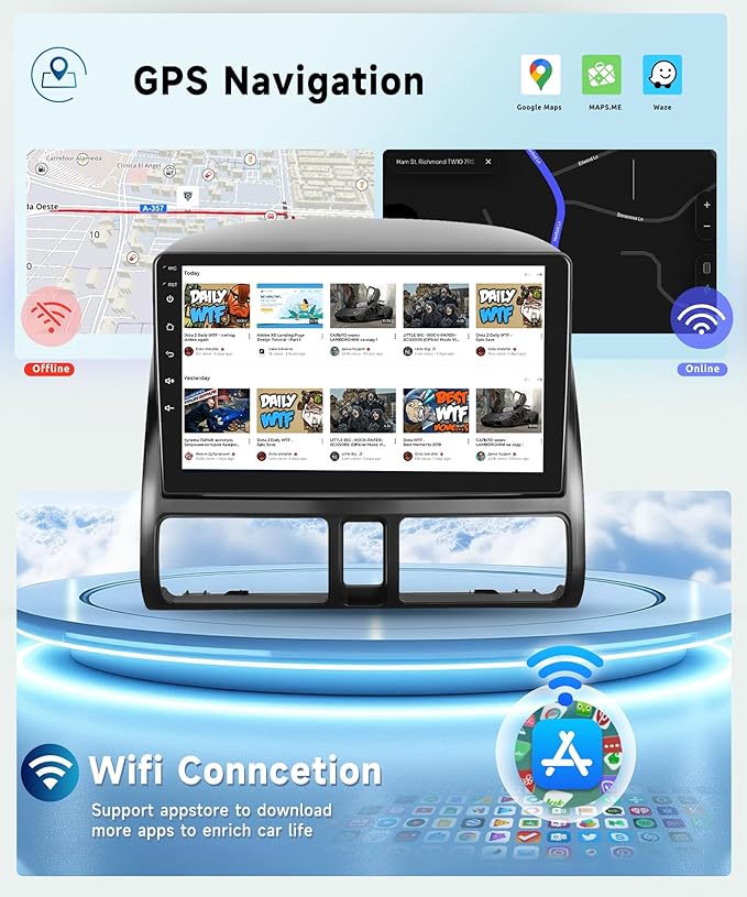 8 CORE 4G+64G Car Stereo Radio for Honda CRV 2002-2006 with Wireless CarPlay Android Auto, 9 Inch 1280 * 720P IPS Touch Screen Head Unit Android 13 GPS WiFi Bluetooth 32-Band DSP SWC HD Camera