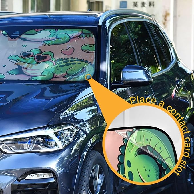 Alligator Crocodiles Pink Windshield Sun Shade Blocks UV Rays Sun Visor Protector Sunshade Accordion Folding Sun Reflector Auto for Car Truck SUV to Keep Your Vehicle Cool