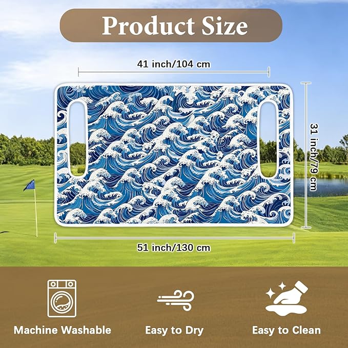 Golf Cart Seat Covers, Blue Golf Cart Seat Towel Blanket Club Car for Golf Lover, Wave Golf Cart Accessories, Keep Seat Comfortable and Cool for 2-Seat Golfs Carts, Gifts for Christmas Thanksgiving