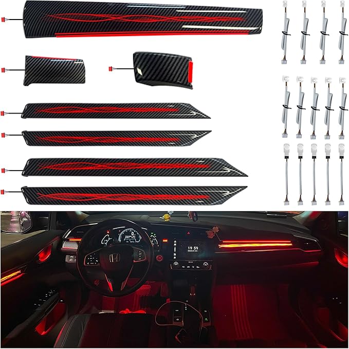 Ambient Lighting Kit Custom for 10th Gen Honda Civic - 256 Color LED Interior Car Lights with Carbon Fiber Trim, APP Control, Plug-&-Play Installation for Doors/Dashboard/Footwell (2016-2021)