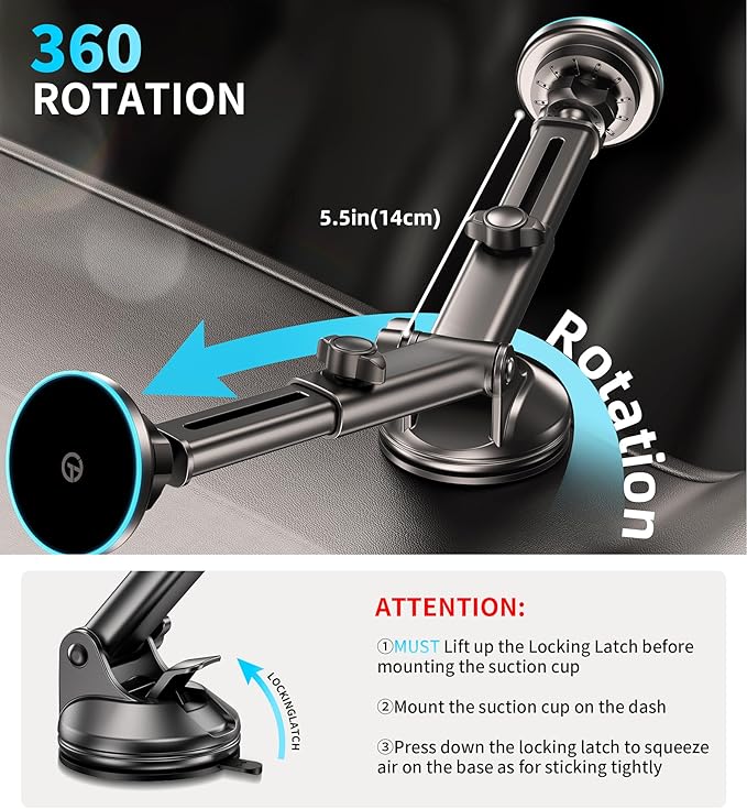 for Mag-Safe Car Mount Charger Dash Vent Windshield Wireless Car Charger with LED Light, Strong Magnetic Phone Holder for Car for iPhone 17 16 15 14 13 12 Series(Cyan)