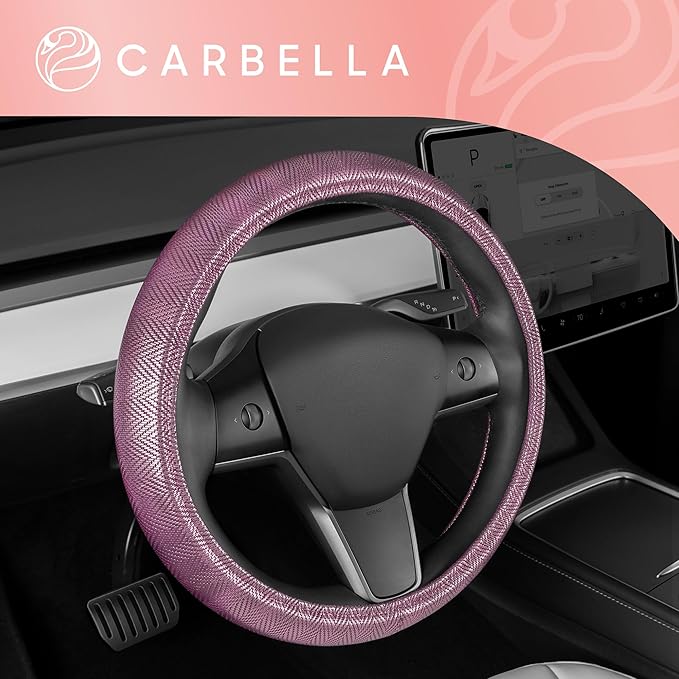 Purple Steering Wheel Cover, Standard 15 Inch Size Fits Most Vehicles, Cute Shiny Bling Car Steering Wheel Cover with Herringbone Detail, Car Accessories for Women