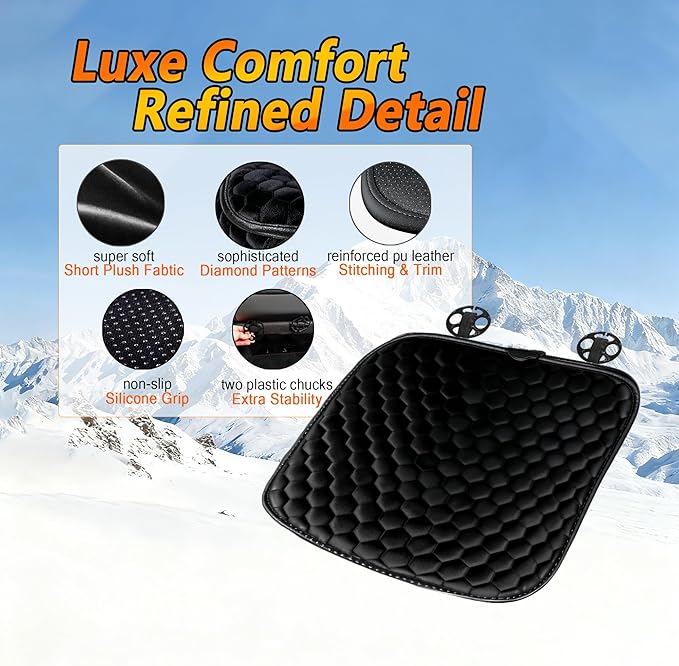 Soft Plush Seat Cushion, Comfortable Seat Cover with Full Back Support, Universal Fit Car SUV Truck RV Van (Black)