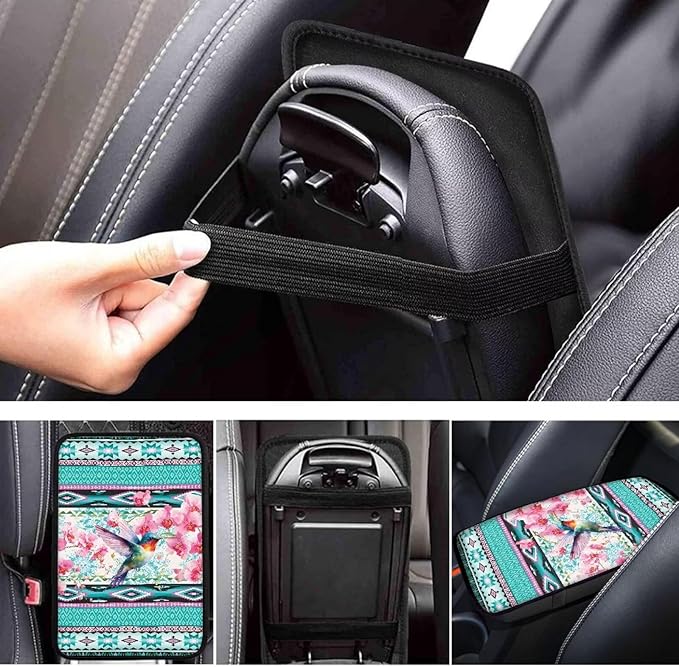 Universal Armrest Cover Pad, Aztec Hummingbird Car Center Console Cushion Pad, Protect from Pet Claws, Dirt, and Sticky Fingers, Car Decor Accessories Fit for Most Vehicles, SUVs
