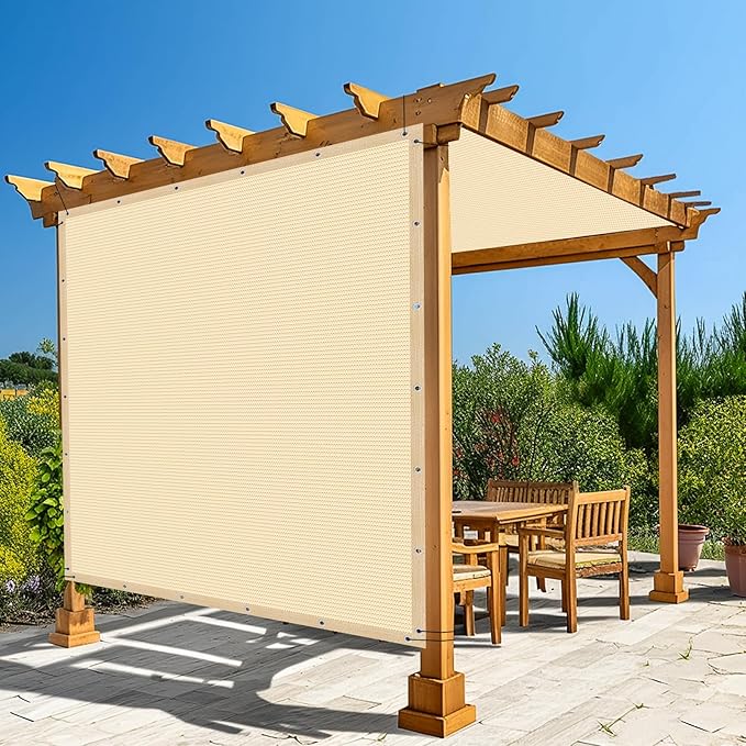 Amagenix 90% Pergola Shade Cover 4' X 4' Sun Shade Cloth with Grommets for Outdoor Garden Patio Porch, Commercial Grade 200 GSM - Cable Zip Ties Included (We Customized) GN108, Wheat