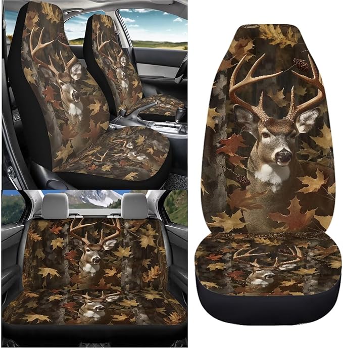 KEIAHUAN Camo Deer Hunt Design Car Seat Cover Full Sets Front Bucket Seat Covers & Rear Bench Seat Protector Car Interior Accessories Decoration Fit Most Cars, Trucks, SUV or Vans 4 Pcs