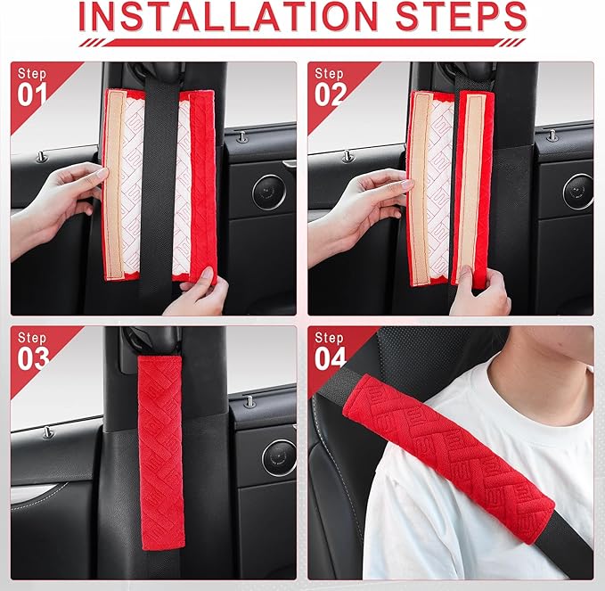 JUSTTOP 2-Pack Universal Car Seat Belt Pads Cover for A More Comfortable Driving, Seat Belt Shoulder Strap Covers Harness Pad for Car Interior Accessories(Red)