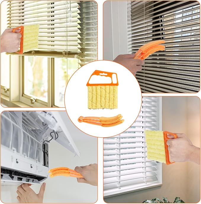 10-Pack Window Blind Cleaner Set: Includes 1× 7-Finger Detail Brush, 1× Shutter Cleaning Brush, and Replacement Heads. Efficient for Blinds, Vents, Keyboards, and More.