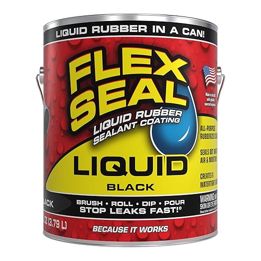 Flex Seal Liquid, Rubber Coating Sealant, Waterproof, Flexible, Breathable, and UV Resistant, Roof Repair, Basements, RV, Campers, Trailers, Marine, EPDM, Masonry, Black, 1 Gallon