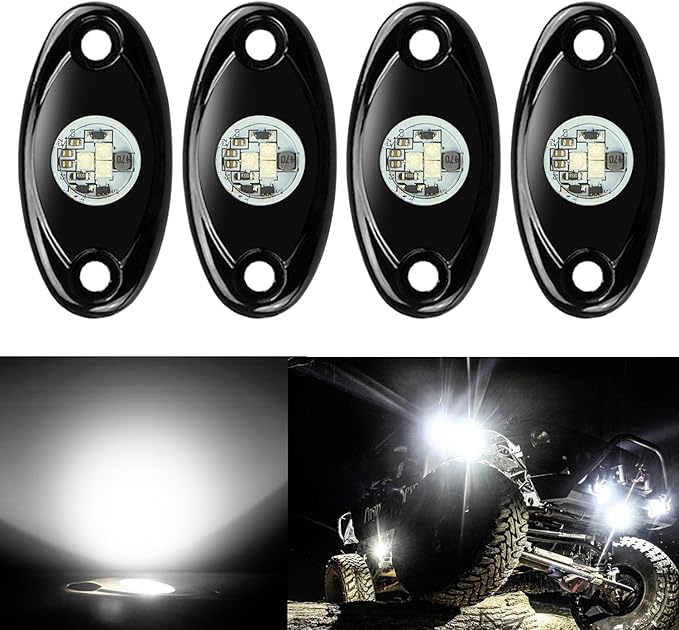 Ampper 4 Pods LED Rock Lights, LED Neon Underglow Waterproof Light for Car Truck ATV UTV SUV Offroad Boat Underbody Glow Trail Rig Lamp (White)