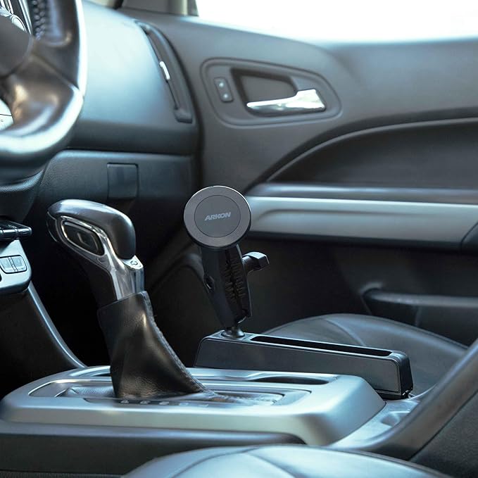 ARKON Mounts Magnetic Phone Holder Console Wedge Mount | for Cars and Trucks | Strong Magnetic Hold | Adjustable Arm | Works with MagSafe | Compatible with iPhone, Galaxy, Note, and More