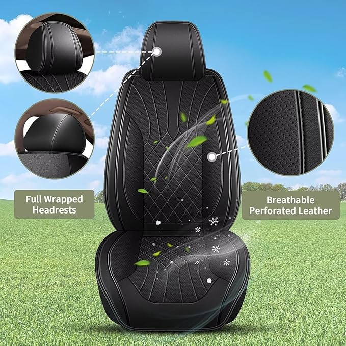Seat Covers Full Set for Nissan Rogue 2010-2025 2026: Breathable Perforated Leather Car Seat Cover (Black)