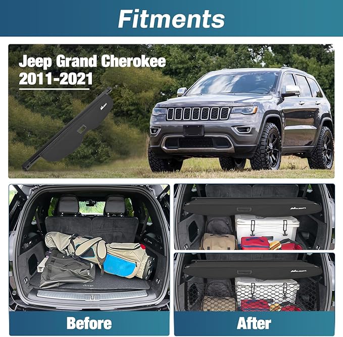 Nilight Trunk Cargo Cover for Jeep Grand Cherokee Accessories 2011-2021, Retractable Security Shade Rear Cargo Cover, with Trunk Storage Net, 1-Pack