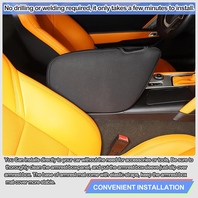 Center Console Cover Pad for Chevrolet Corvette C7 2014-2019 Accessories, Console Arm Rest Lids Cover Mat, Car Armrest Seat Box Cushion Protector, Armrest Pillow, Auto Armrest Cover (Fabric_A)