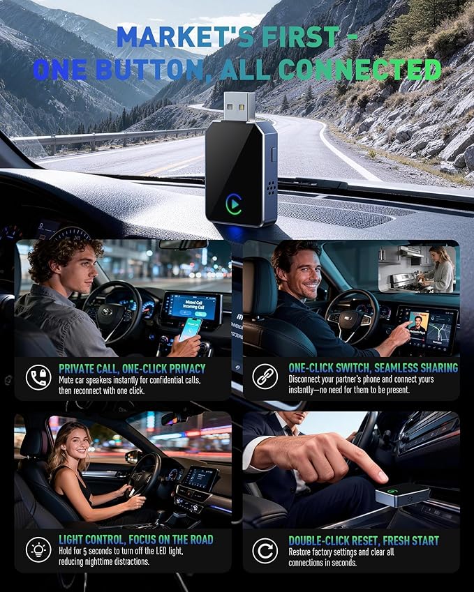 SPIRITIME Wireless CarPlay Adapter for iPhone, 2026 Upgraded 2-in-1 Android Auto CarPlay Wireless Adapter, Convert Wired to Wireless, Fast & Stable, Plug & Play (Space Gray)