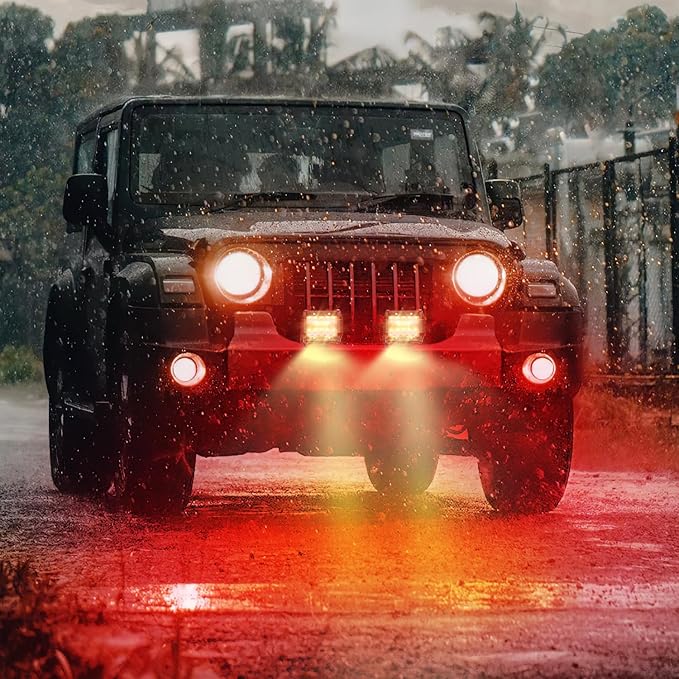 Nilight 4 inch LED Light Pod Red Triple Row 2PCS 60W Flood Spot Combo Driving Fog Lights Fishing Hunting Emergency Safety Signal Deck Trailer Lighting for UTV Pick-up Van Boat Tractor