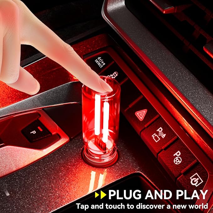 4 PCS USB Night Light, Touch Dimmable Mini USB LED Car Interior Ambient Lights, Portable Plug-in Glass Bottle Night Lamp for Car, Tent, Desk, Bedside (4 Red)