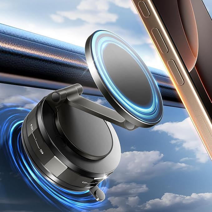 Phone Holder for Car Suction Cup Phone Mount Mag-safe 360° Rotatable Lock[89+LBS Strongest Suction 2800gf Magnetic]Foldable Vacuum Magnetic Phone Stand for iPhone 17 Pro Max/Air/16/Gym/Bathroom Mirror