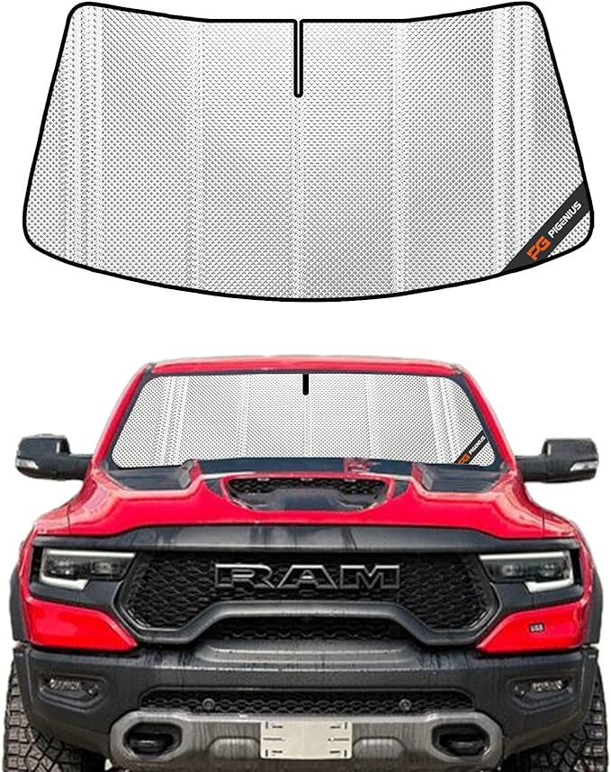 Windshield Sun Shade for Ram 1500 2019-2025 with 10 Inch Wide Sensor. Full Coverage Rearview Mirror Shade for Ultimate Protection