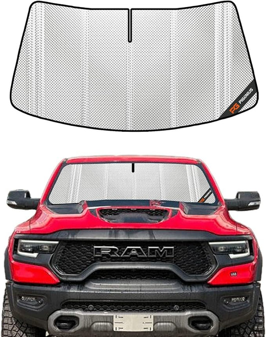 Windshield Sun Shade for Ram 1500 2019-2025 with 10 Inch Wide Sensor. Full Coverage Rearview Mirror Shade for Ultimate Protection