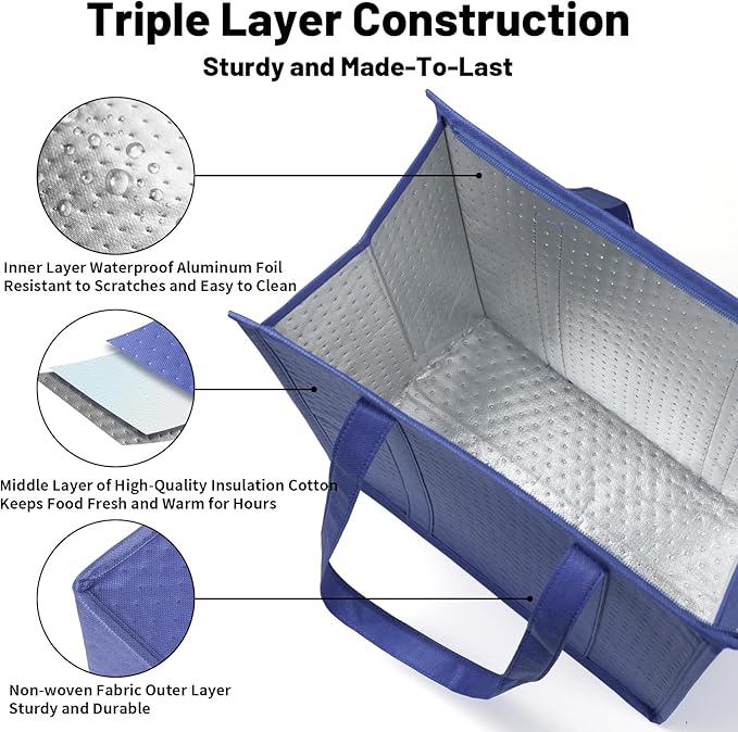 Insulated Grocery Bags with Zippered top Frozen Food Shopping Groceries Travel Insulated Tote Cooler Thermal Bags