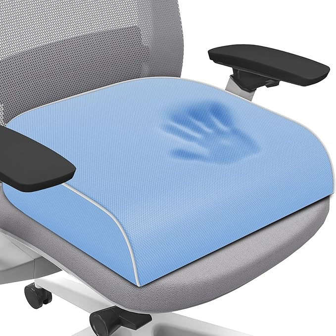 Seat Cushion for Tailbone Pain Relief, Office Chair Cushion, Memory Foam Large Chair Cushion with Non-Slip Cover for Soft Support at Office Chair, Car Seat, Airplane Light Blue/X-Large