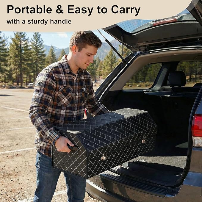 Trunk Organizer with Lid for Car Foldable Storage Box Heavy Duty PU Leather Cargo Organizer for SUV Sedan Waterproof (Black, Large)