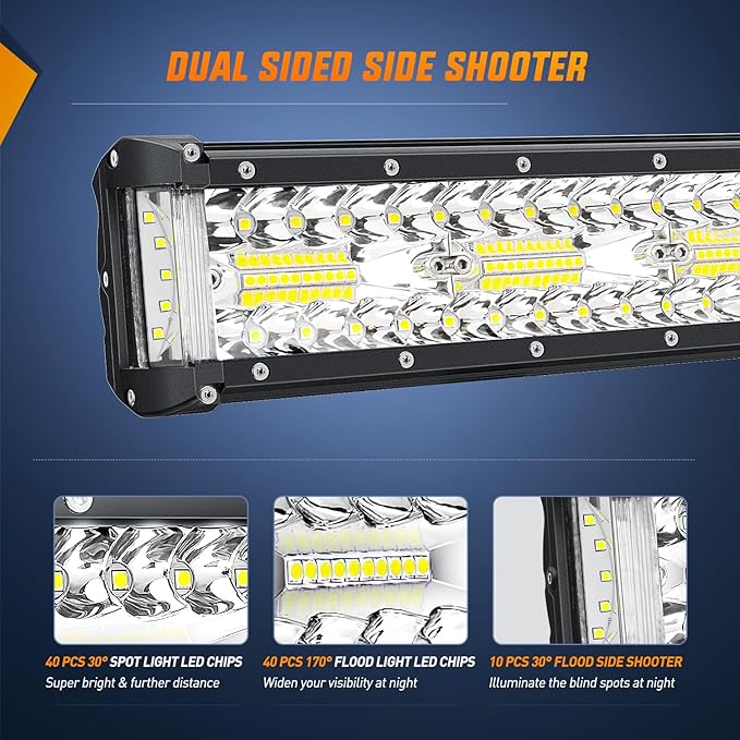 Nilight Side Shooter LED Light Bar 12 Inch Triple Row Spot Flood Combo Lights with Wiring Harness Kit for Off Road Fog Driving Lighting on Truck SUV ATV UTV