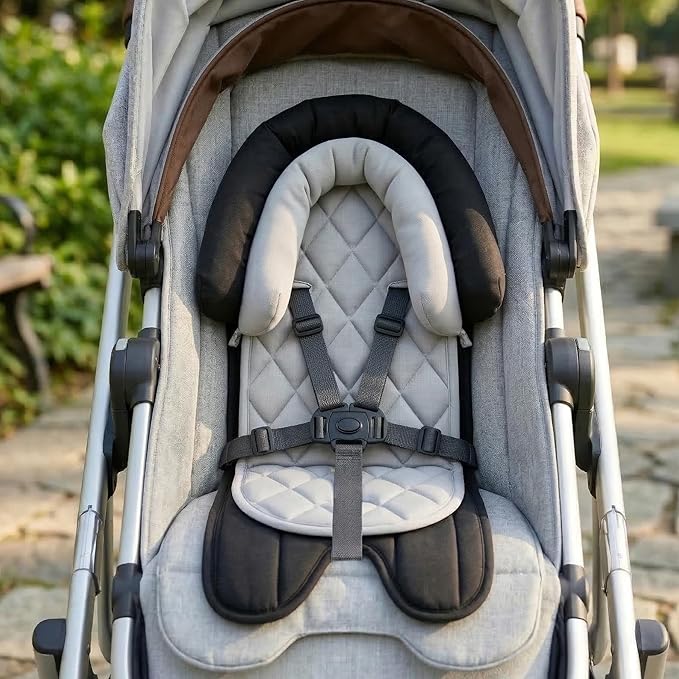 Pro Goleem Car Seat Head Support Infant, Soft Infant Car Seat Insert, 2 in 1 Carseat Head Support for Newborn, Perfect for Car Seat, Stroller, Swing, Bouncer, Gray and Black