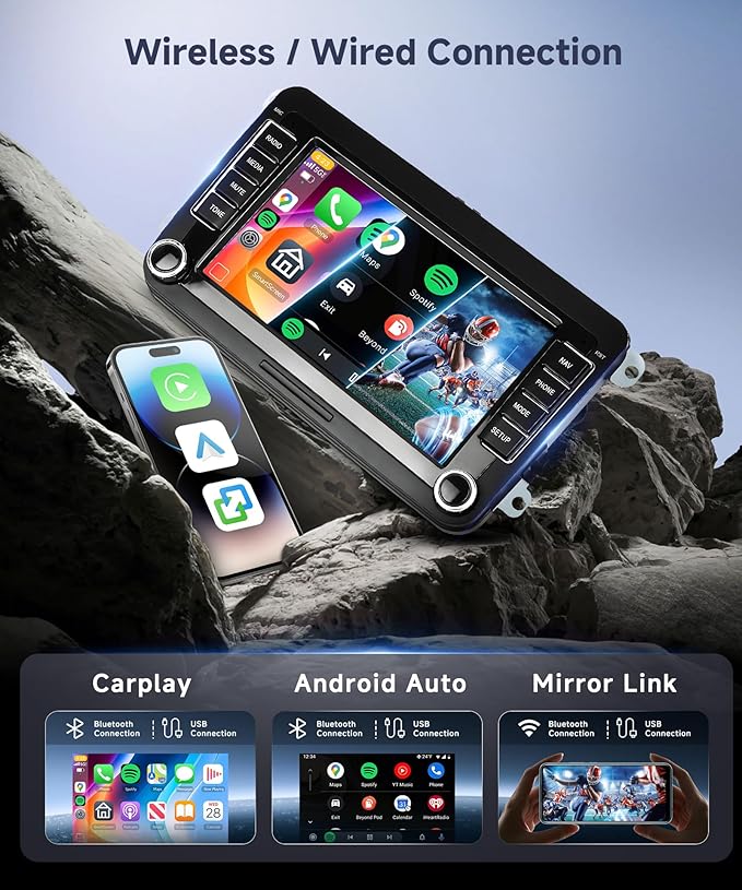 4G+64G Android Car Stereo for VW Golf MK5 MK6 Passat Jetta Tiguan T5 EOS Polo with Wireless CarPlay Android Auto, 7 Inch Touchscreen Car Radio GPS WiFi SWC Bluetooth 32EQ Backup Camera