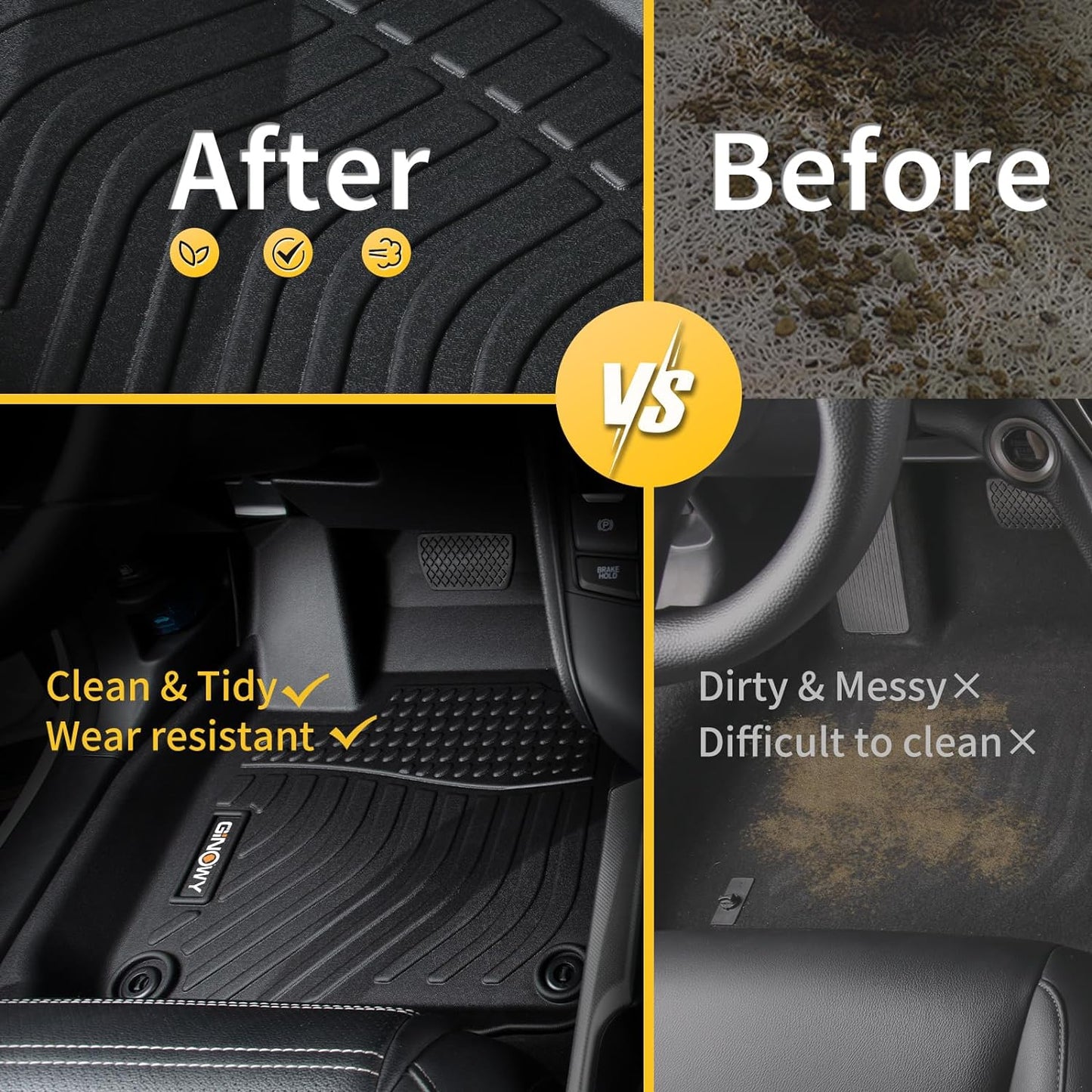 GINOWY-Floor Mats for Acura TLX 2021-2024 2025 All Weather Car Floor Mats TLX 2024 Waterproof Easy to Clean TLX Floor Liners Accessories Black
