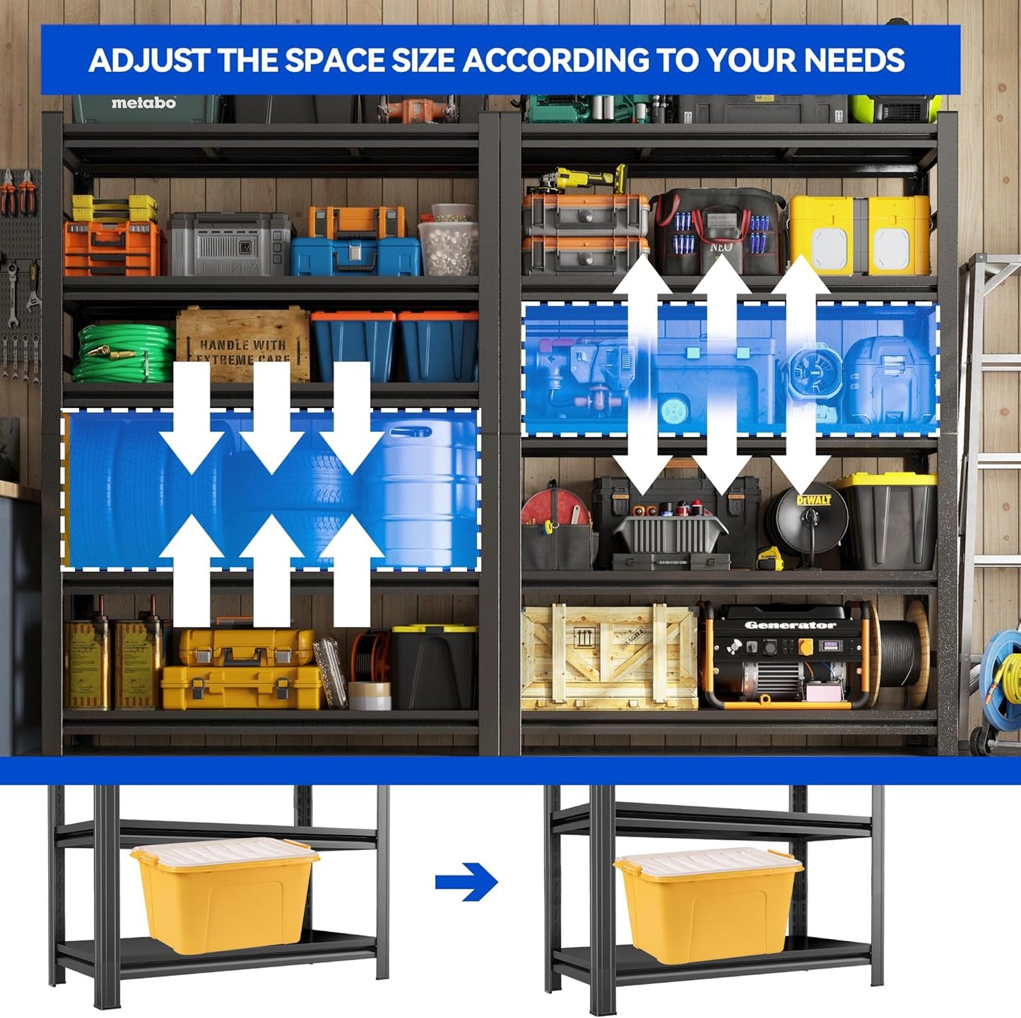 59"H Garage Shelving Heavy Duty Rack, 3000 LBS Extra Large Capacity 5 Tier Adjustable Storage Shelves, Metal Industrial Shelf Units for Garage, Basement and Warehouse, 59"H×23.6"W×13.8"D, Black
