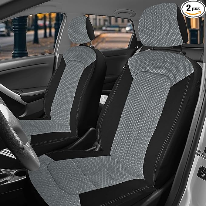 Nilight Car Seat Cover 2PCS Black Grey Breathable Mesh Interior Covers with Removable Headrest Airbag Compatible Universal for Cars Truck and SUV Front Seats