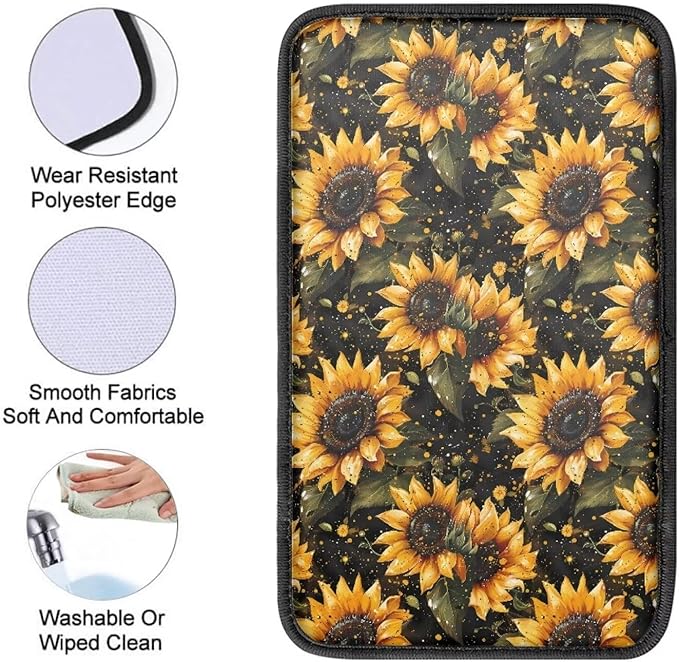 Dreaweet Sunflower Car Center Console Cover Cute Car Accessories for Women Soft Comfortable Car Armrest Cover Pad Center Console Cover Replacement