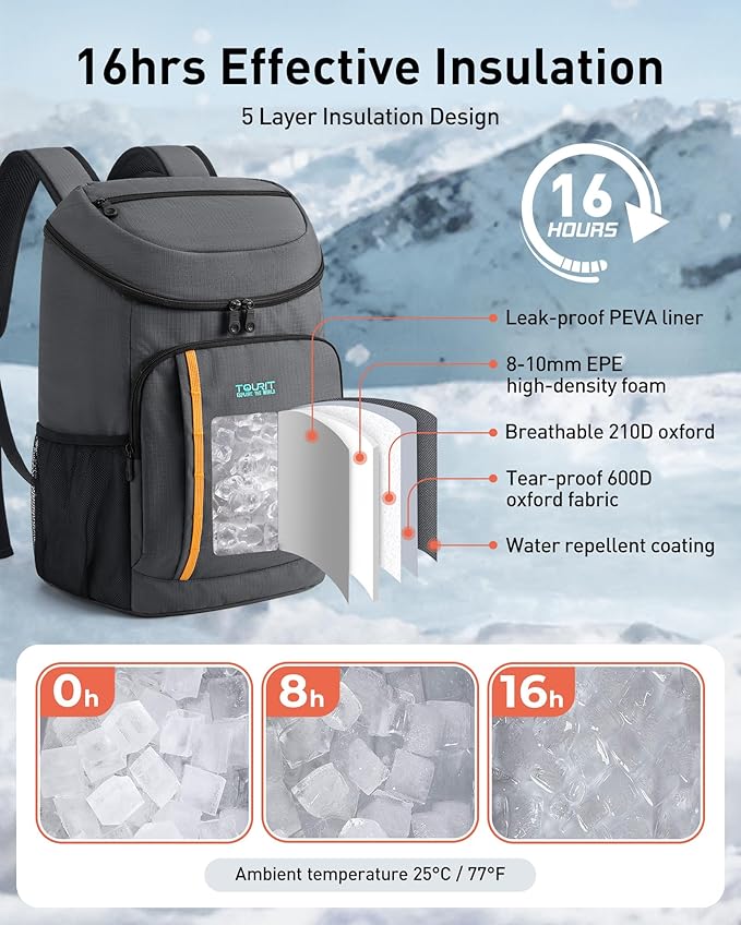 TOURIT Cooler Backpack 30 Cans Lightweight Insulated Backpack Cooler Leak-Proof for Men and Women
