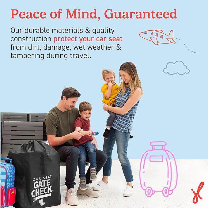 J.L. Childress Gate Check Travel Bag for Car Seats - Car Seat Travel Bag for Airplane, Fits All Baby & Infant Carriers, Airport Accessories for Gate Check, Flying Essentials, AirTag Compatible - Black
