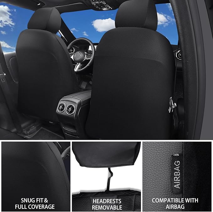 CAR PASS 3D Air Mesh Seat Covers for Car, Leather Car Seat Cover Front Seats, Breathable Foam Premium Leather Mesh Front Seat Covers Universal Fit for Cars Sedans Trucks Vans SUVs, All Black